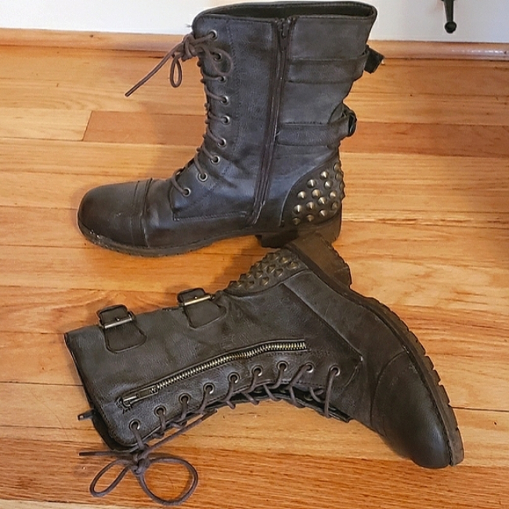 Brown combat boots